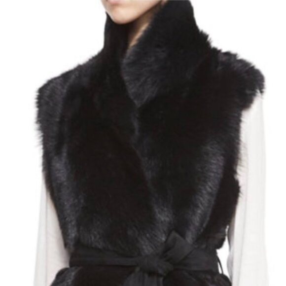 VINCE Toscana Shearling Fur Leather Reversible Black Vest XS size - Picture 1 of 13
